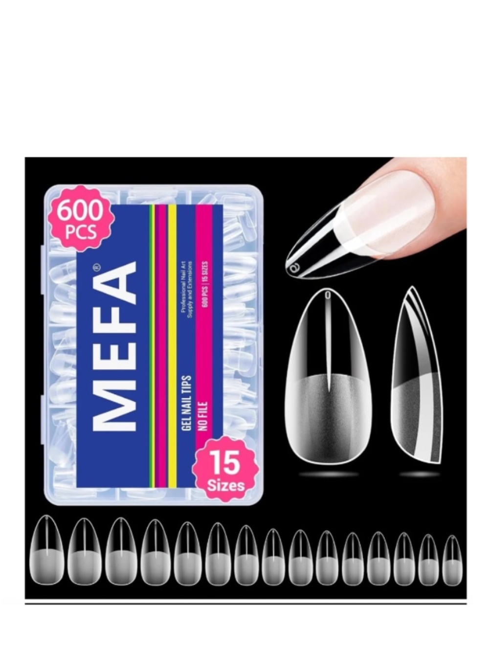 Clear Medium Almond 600 Press-On Nail Set